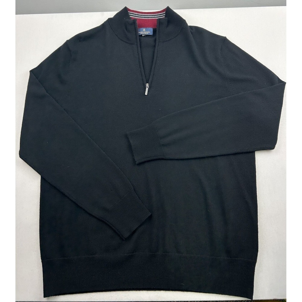 BROOKS BROTHERS 100% MERINO WOOL Quarter ZIP SWEATER MENS Large Black *HOLES*